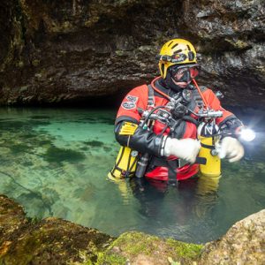 Diver in the sump, Wookey Hole (Pic: B.Biela)