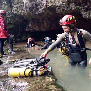 Rescuing an injured diver (workshop) at Wookey Hole, Somerset (Pic: G.Smith)