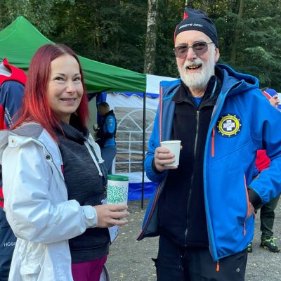 Pete Allwright (right) in conversation with Ariada Busujeva of the Saga Cave Exploration Team Finland
