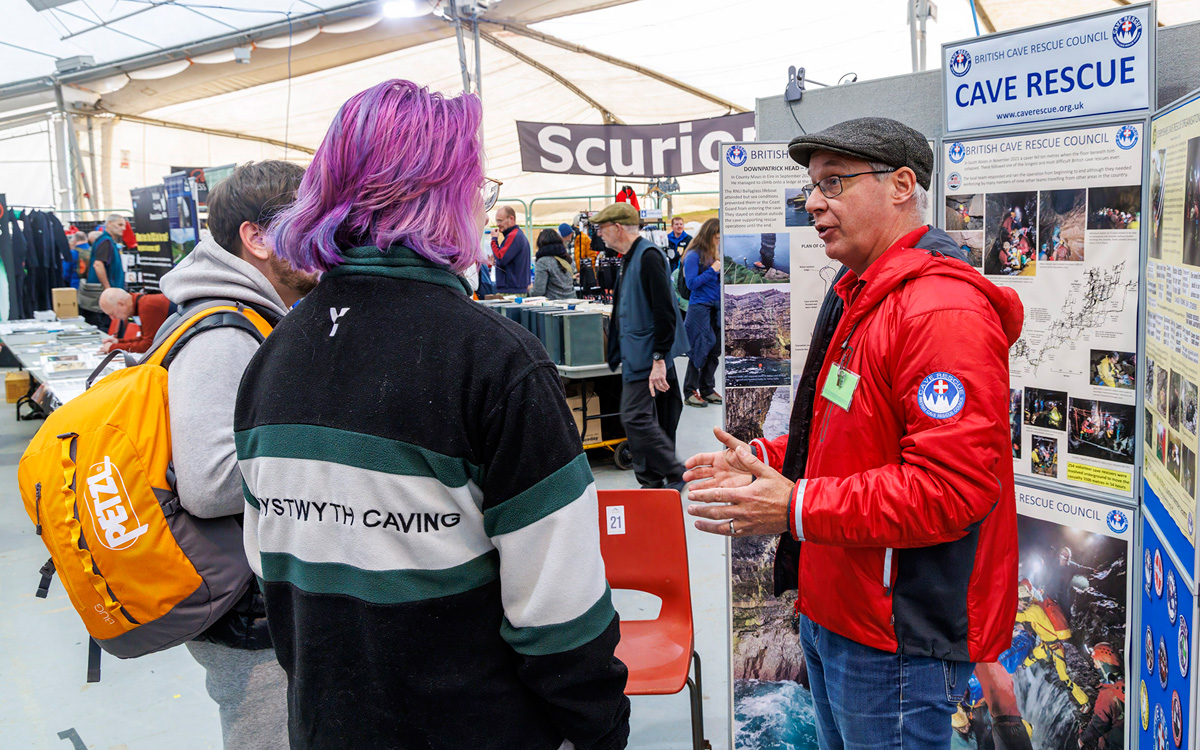 Toby Hamnett chatting to cavers at Hidden Earth (Picture: Chris Howes)